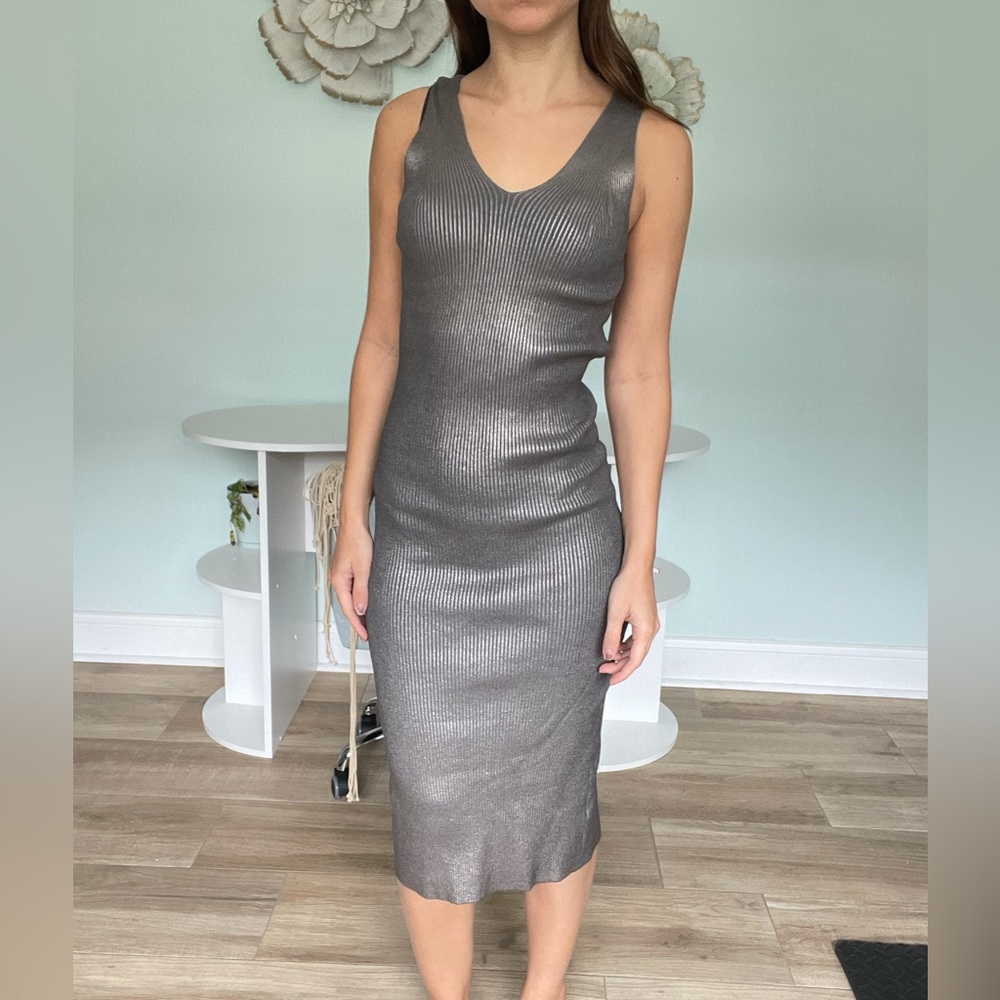 Silver Metallic Body-con Dress